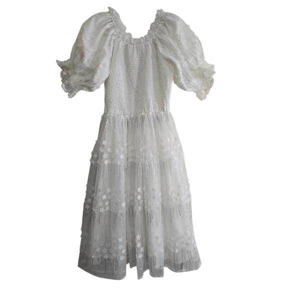 NWT Jessakae Dreaming Of You White Tulle Flora Applique Midi Dress Small Bridal - Picture 7 of 9